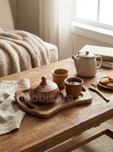 ست سینی فجان و قندان چوبی کد 357