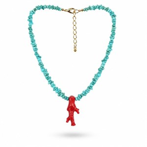گردنبند فیروزه چیپسی با آویز راف مرجان طبیعی
