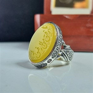 انگشتر نقره مردانه عقیق زرد دستساز با حکاکی لا رفیق من لا رفیق له عیار 925 