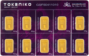 شمش طلا سیمکارتی 5 گرمی ۲۴ عیار توکنیکو (10x0.5) 