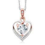 10K White and Rose Gold Sky Blue Aquamarine and Diamond Heart Shape Pendant Necklace (0.38 cttw, With 18 inch Chain)