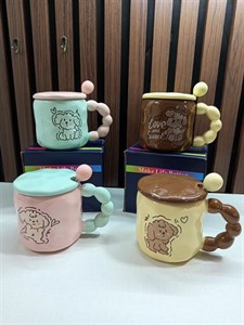 ماگ سرامیکی درب دار قاشق دار فانتزی