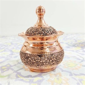قندان مسی دست ساز قلم کاری طرح گلبرگ رنگ ثابت