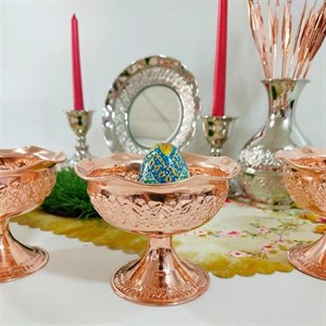 ست 6 عددی پیاله مسی پایه دار طرح گل برجسته رنگ ثابت نانو دست ساز زنجان