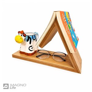 استند نگهدارنده کتاب رومیزی MDF | غش گیر کتاب چندمنظوره با جای ماگ و عینک 