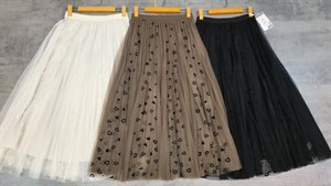 دامن توری دولایه پلیسه مدل قلبی گل مخملی کمر کشی کد 8337