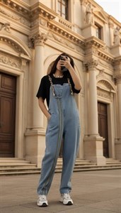 بیلر سوت پیشبندی زنانه و دخترانه جین گرم بالا مناسب تا کد 8404