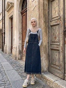 سارافون پیشبندی زنانه و دخترانه جین گرم بالا مناسب تا کد 8411