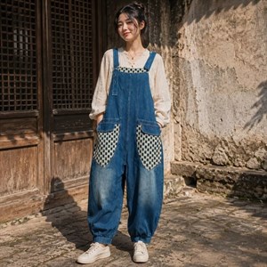 بیلر سوت پیشبندی زنانه و دخترانه جین گرم بالا مناسب تا کد 8429