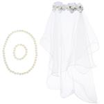 kilofly Girls First Communion Flower Headband Veil + Necklace Bracelet Value Set