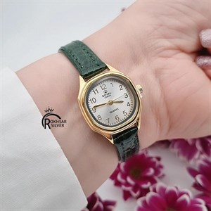 ساعت مچی زنانه رویال (Royal) مدل نگین‌دار با بند چرمی سبز  کد RS_2256