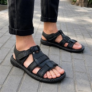صندل چرم مردانه روزمره رنگ مشکی و قهوهای