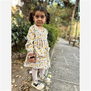 سارافون دخترانه کبریتی طرح گل آفتابگردان سایز 4 تا 6 سال