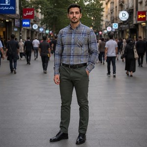 پیراهن آستین بلند مردانه نخی چهارخانه قواره آزاد