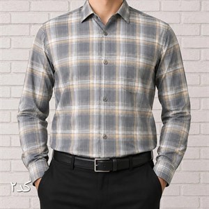 پیراهن مردانه آستین بلند نخی چهارخانه جیبدار جنس نخ پنبه
