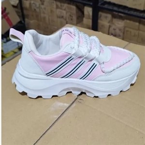 کتونی لژدار زنانه مدل فشن رنگ سفید صورتی زیره پمپی سایز 37 تا 40