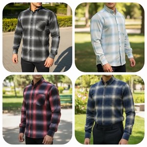 پیراهن چهارخانه مردانه آستین بلند جنس تترون قواره آزاد