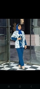 کت و شلوار مرواریددوزی پارچه ژاکارد طرح برگ