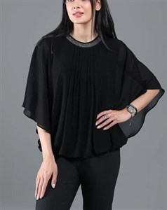 شومیز حریر آستین کیمونو یقه نگین کاری