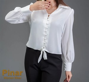 شومیز زنانه ساتن گره ای پردکمه