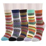 Zmart 5 Pack Women's Thick Knit Wool Cotton Vintage Colorful Casual Fall Winter Crew Socks