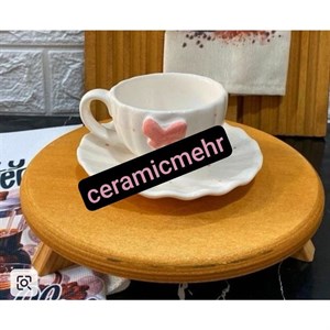 فنجان نعلبکی بزرگ لته خوری سرامیکی طرح پاپیون 