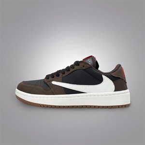 کفش کتانی زنانه نایک ایر جردن 1 ترویس دارک موکا (Nike Air Jordan 1 x Low Travis Scott Dark Mocha) کد 2336
