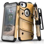 Zizo Bolt Series Compatible with iPhone 8 Case Military Grade Drop Tested with Tempered Glass Screen Protector, Holster iPhone 7 case Gold Black