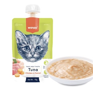 😻🥣🍮 پودینگ گربه ونپی با طعم🐟🐓🥕 تن، مرغ و هویچ WANPY Premium Lickable Creamy Meat Paste بسته 10 عددی و تکی