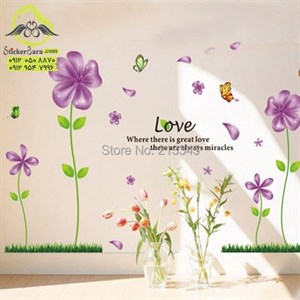 برچسب دیواری چمنی گل و پروانه (2)