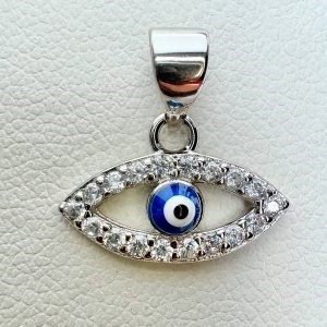 پلاک نقره زنانه طرح چشم نظر نگین دار 