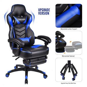 Video Gaming Chair Racing Office - PU Leather High Back Ergonomic Adjustable Swivel Executive Computer Desk Task For Adults Large Size With Footrest,Headrest and Lumbar Support (Black+blue) 