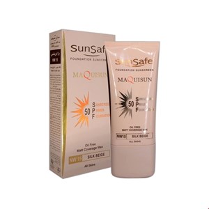 کرم ضدآفتاب رنگی کرم پودری و پرایمری SPF50 مناسب انواع پوست سان سیف 40 میلی لیتری بژ ابریشمی NW15