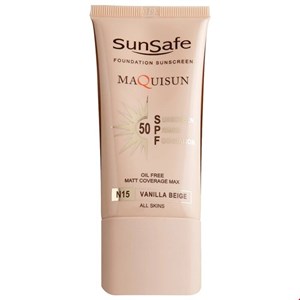کرم ضدآفتاب رنگی کرم پودری و پرایمری SPF50 مناسب انواع پوست سان سیف 40 میلی لیتری بژ وانیلی N15
