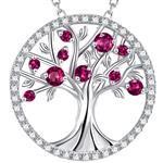 July Birthstone Necklace LC Red Ruby Jewelry ❤️ Tree of Life ❤️ Sterling Silver Pendant Birthday Gifts for Mom Wife Love Family Girls Women Anniversary Gifts