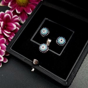 نیم ست نقره زنانه عیار 925 مدل چشم نظر نگین رنگیکد RS_2220 