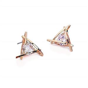Carfeny Rose Gold Stud Earrings Triangle Shaped CZ Earrings for Women Expertly Made of Sparkling Starlight Round Cut Cubic Zirconia, ❤️Gift for Her❤️ 