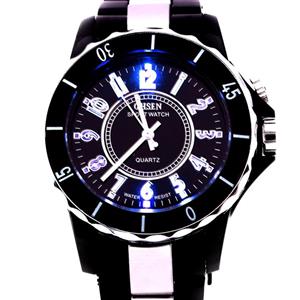 Ohsen A056 Water Resist Men Women Quartz Sports Wrist Watch 7 Colour LED Light Watch - Black (58041)