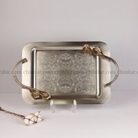 سینی لیلیوم مستطیل سایز کوچک بنسای رنگ نقره ای