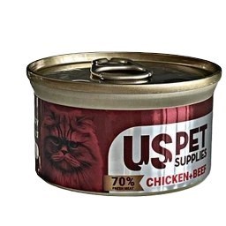 کنسرو نچرال گربه یو اس پت طعم گوشت گوساله و شتر مرغ USPet Supplies وزن 85 گرم