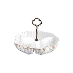 اردوخوری چینی استخوانی دیفرمه گلد کیش مدل سوئیتی با دسته مرکزی فلزی، مناسب سرو چند خوراکی، قابل شستشو با ماشین ظرفشویی، ابعاد 16×23×23 سانتی‌متر، کد جعبه GK701116 
