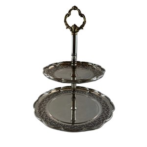 شیرینی خوری مسی دو طبقه کروم طرح گلبرگ 