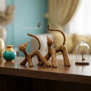 مجسمه گربه مانکن طرح چوب
