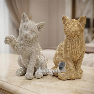مجسمه گربه بزرگ نگینی مدل ایستاده و نشسته