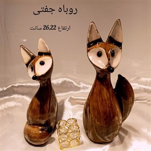 مجسمه روباه دکوری جفتی طرح چوب