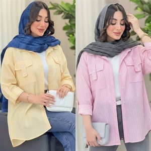 شومیز نخی راه راه جیب صلیبی فری سایز مدل کیمونو رنگی