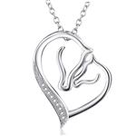 YFN S925 Sterling Silver Mother and Child Horse Head Heart Shape Pendant Necklace 18