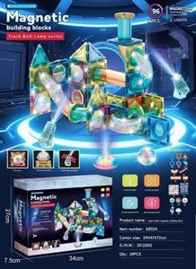 مگنت تایل چراغ‌دار ۹۶ تکه مدل 6802A | ست کامل Magnetic Building Blocks با نورافکن و توپ LED 🌟🧩