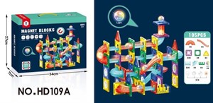 مگنت تایل چراغ‌دار ۱۰۵ تکه مدل HD109A | ست بزرگ Magnetic Blocks با مسیر لوله‌ای و توپ LED 🌈🧩