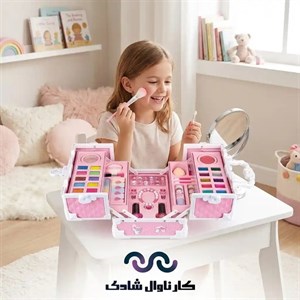 ست لوازم آرایشی کیفی بزرگ کودک مدل M-633 | صندوقی طبقاتی ۳ لایه، قابل شستشو، مجهز به ست براش، لاک، سایه و زیورآلات